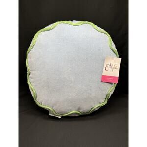 Etta Vee Decorative Throw Pillow Blue Green Trim NWT 18”x18” Round